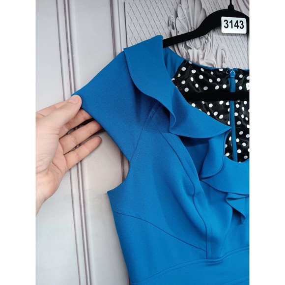 NWT Sandra Darren Dress Women's Size 10 Sheath Stretch Ruffle Neckline Blueberry - Picture 8 of 16
